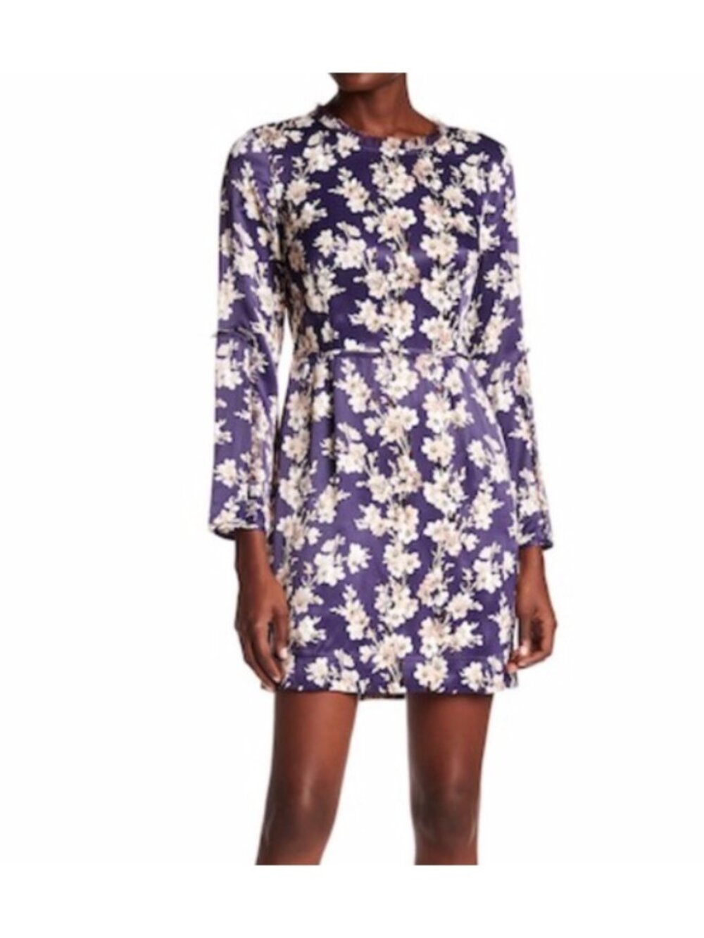 New Club Monaco Drape Sleeve Midi Dress Size 6 Abstract Floral Purple Gray $269
